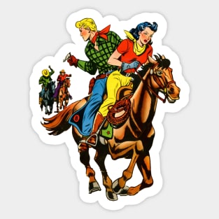 Beautiful Wild West Woman on Horseback Cowboy Retro Comic Vintage Cartoon Sticker